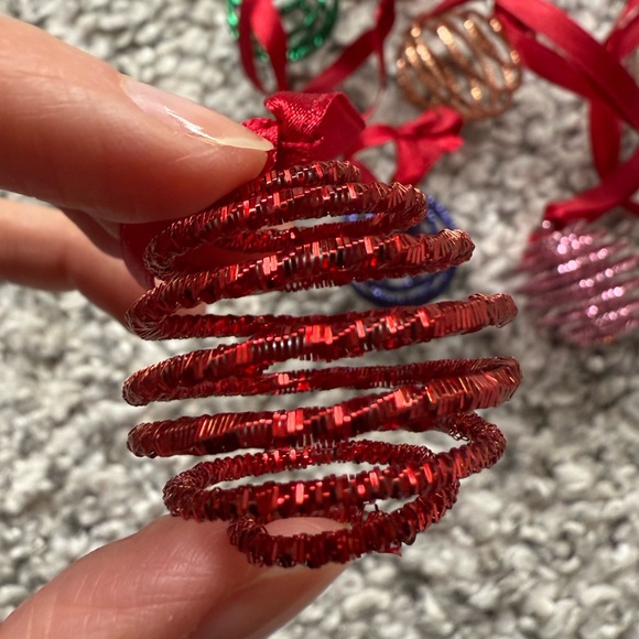 Crate&Barrel Multicolor Spiral Ornaments with Red Ribbon set of 12 - Picture 3 of 9